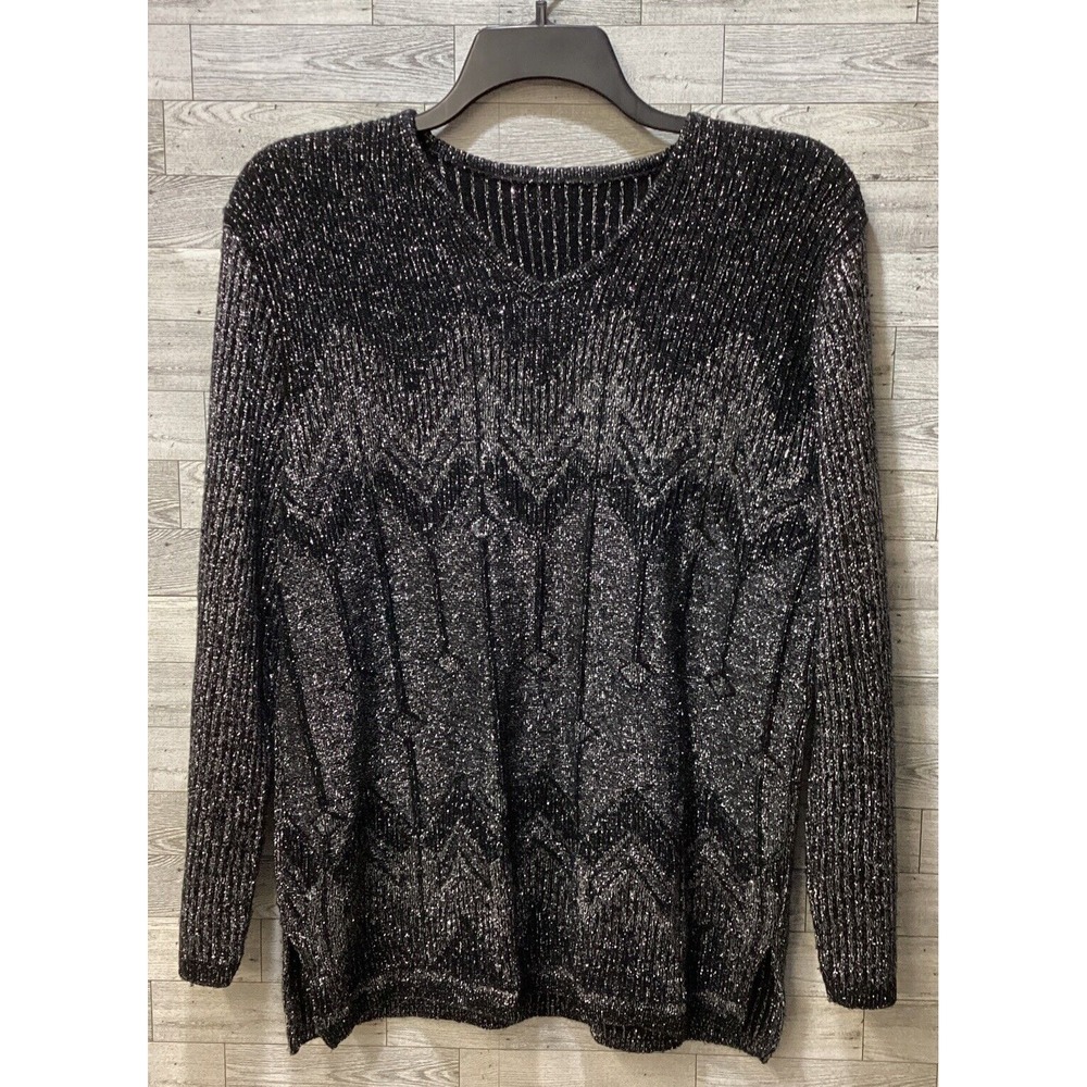 MAGGIE MCNAUGHTON Women's (Size‎ 21x27") Black Silver LS Sweater *No Tags*